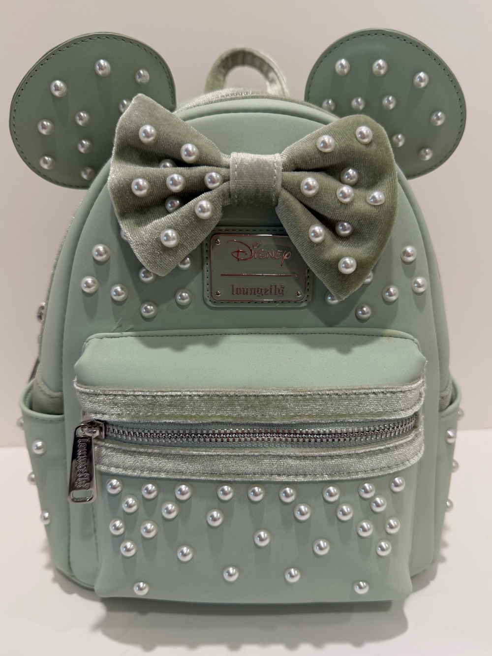 NWT Loungefly Disney Minnie Mouse Mint Green Pearl Ear Mini Backpack